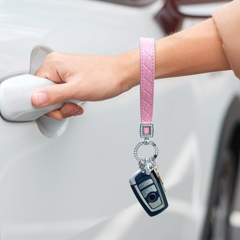OHKYOOT Store Leather Wristlet Keychain,Wrist Keychain Car Key Chain with 5 Key Ring and Anti-Lost D Ring - Image 3